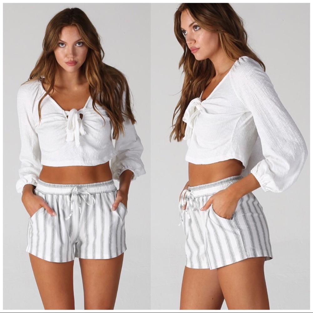 COTTON COMFORTABLE TIE FRONT SHORTS   1 left - Picture 2 of 7